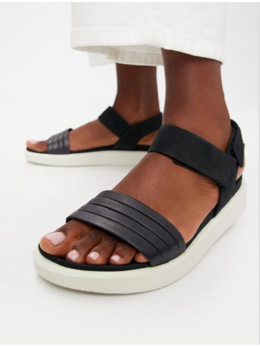 Ecco Flowt Strap Platform Sandals Womens Size 9 Black Leather